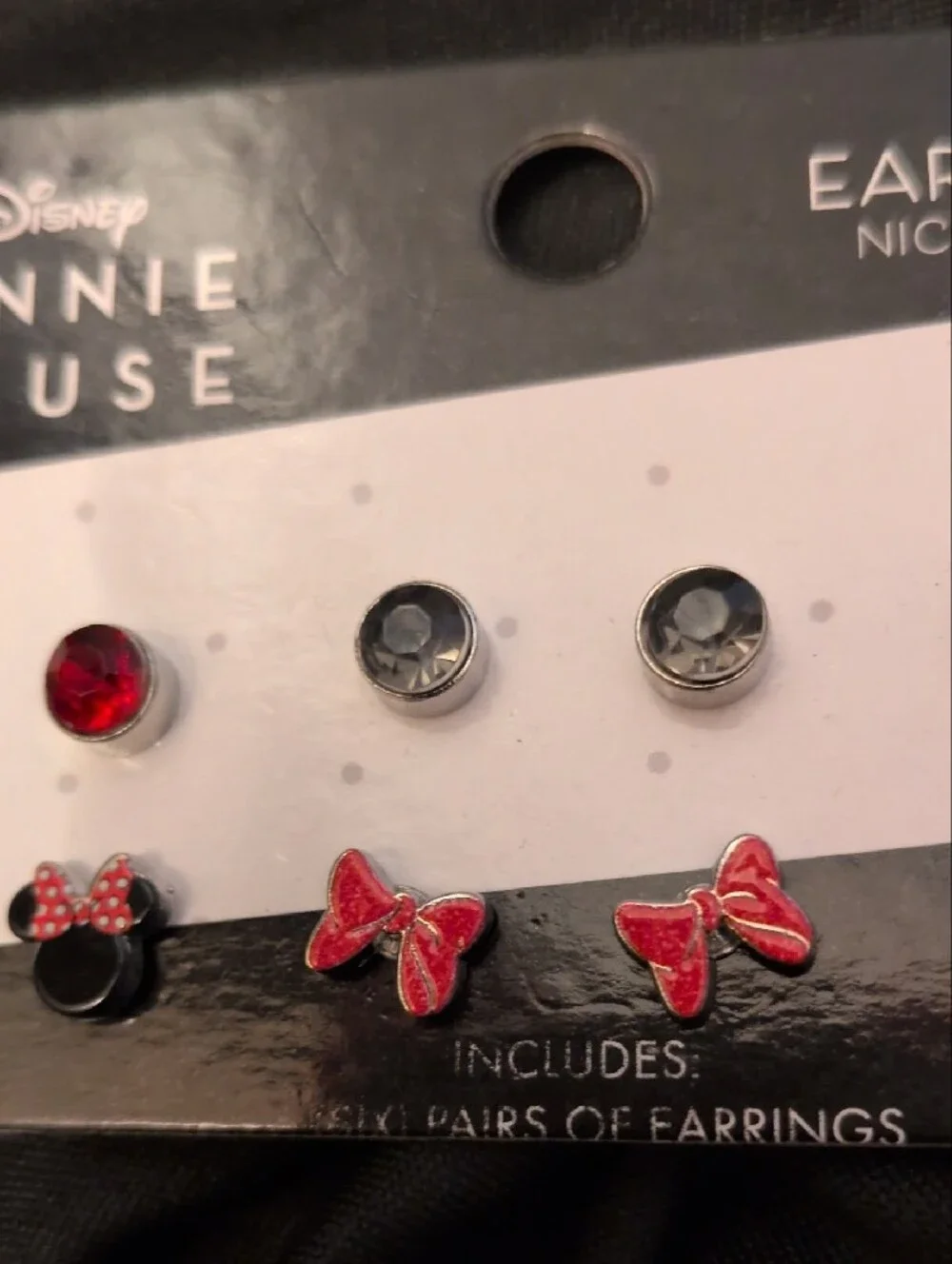 Disney Minnie Mouse Girls Earring Set - Red, Black, Silver